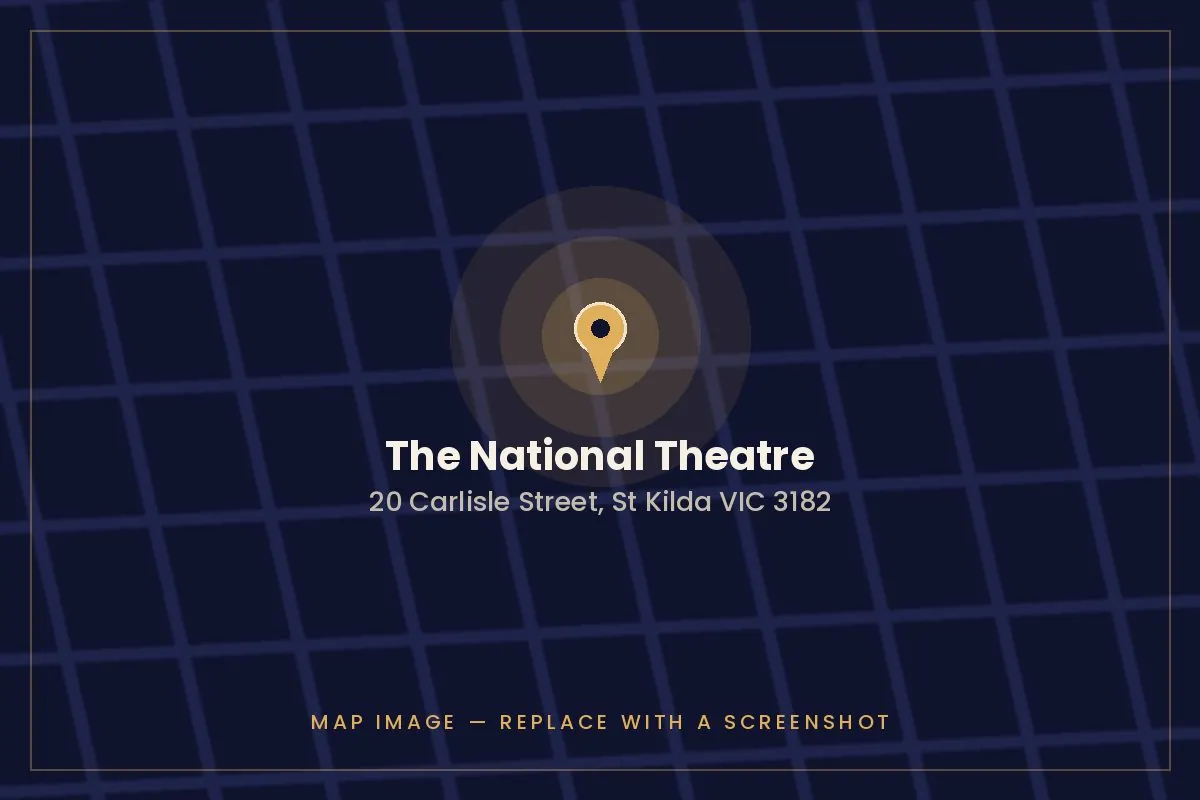Map showing the location of The National Theatre, 20 Carlisle Street, St Kilda VIC 3182